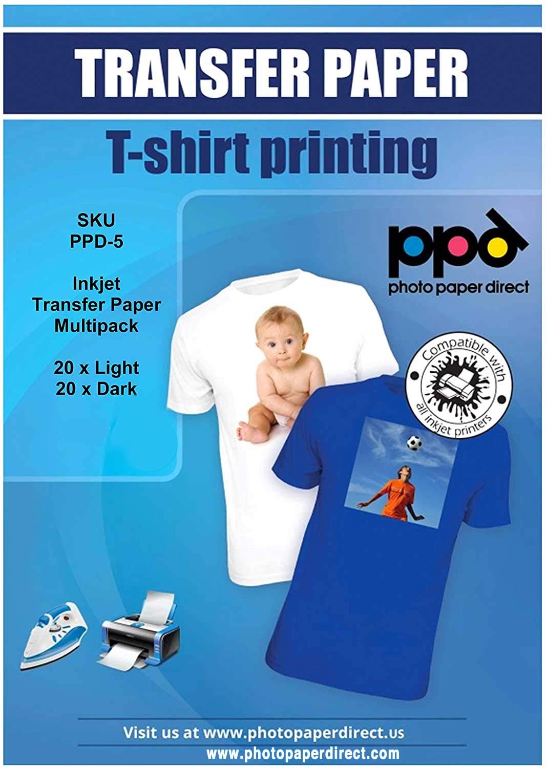PPD Inkjet Iron-On Mixed Light and Dark Transfer Paper LTR 8.5X11" - Pack of 40 Sheets (PPD005-Mix)