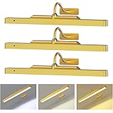 Picture Light 3Pack- 16in Picture Lights for Wall, 5000mAh Wireless Rechargeable Battery Picture Lights, Wall Light, Art Display Light for Gallery Artwork, Paintings, Portraits, Dartboards- Gold