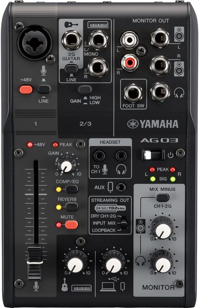 Yamaha AG03MK2 3-Channel Live Streaming Mixer with USB Audio Interface, for Windows, Mac, iOS and Android, in Black — image 1