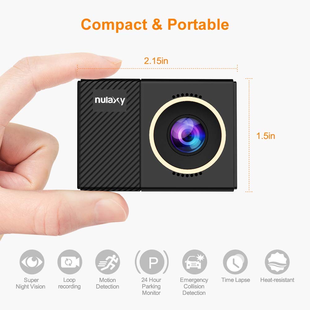 Nulaxy Dash Cam, 1080P Full HD Car Camera Recorder 170° Wide Angle, Super Night Vision, Motion Detection, G-Sensor, Loop Recording, Parking Mode, Supports up to 64GB microSD Card - Black
