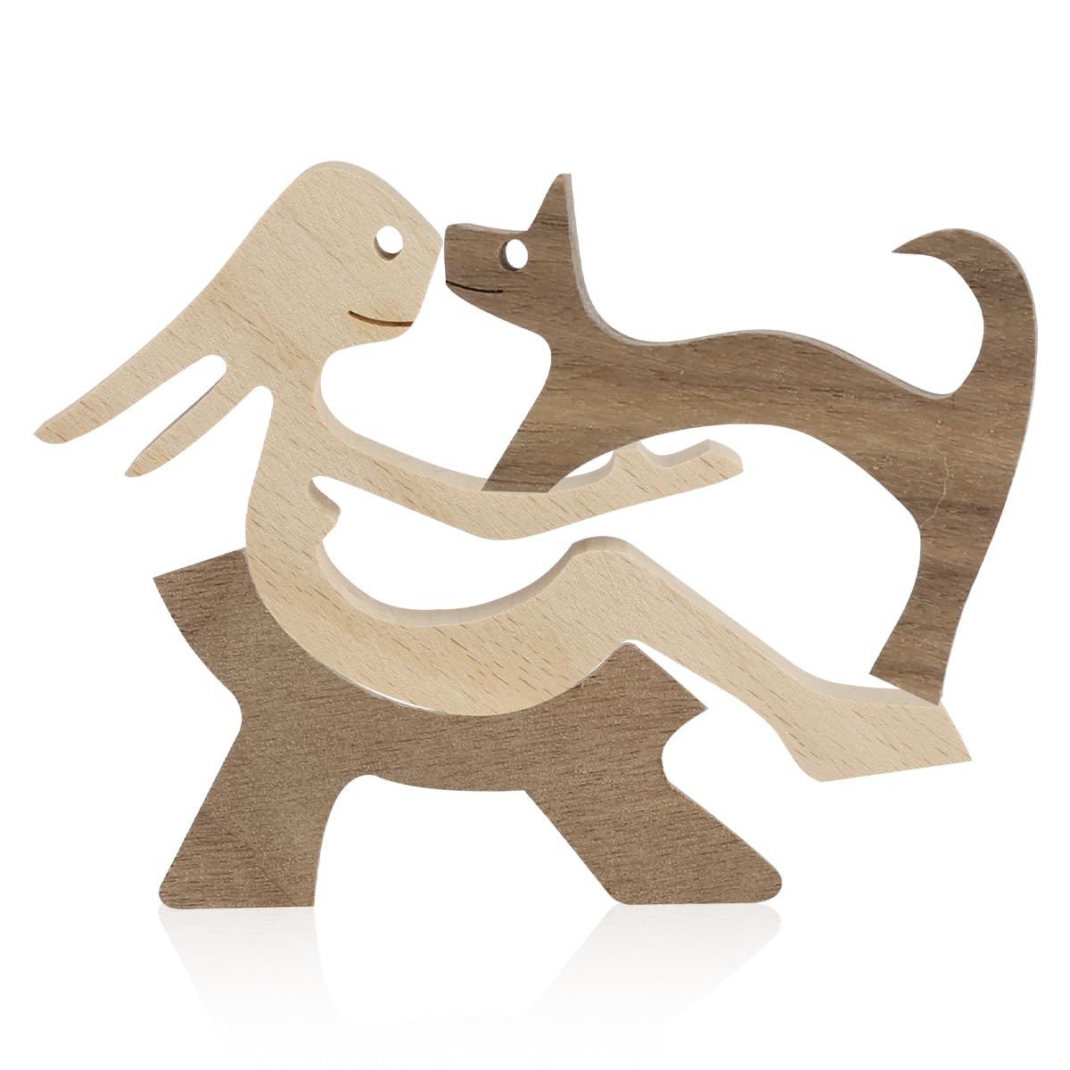 Thyonta 3 PCS Family Pet Carving Ornaments - Wooden Puppy Family Creative Decoration - Desktop Ornament (Woman and Cat)