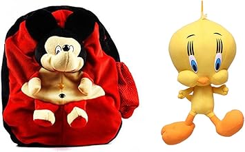 Swastikunj Combo of Yellow Duck(40 Cm) and Cute Red Mouse Plush Kids School/Picnic Bag