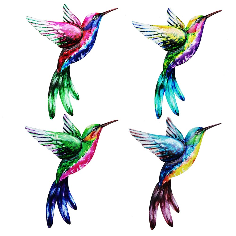 Chihutown 4 Pack Metal Hummingbird Wall Art, 3D Outdoor Bird Garden Wall Decorations, Hummingbird Metal Wall Decor, Indoor Outdoor Hanging Decoration (colors)