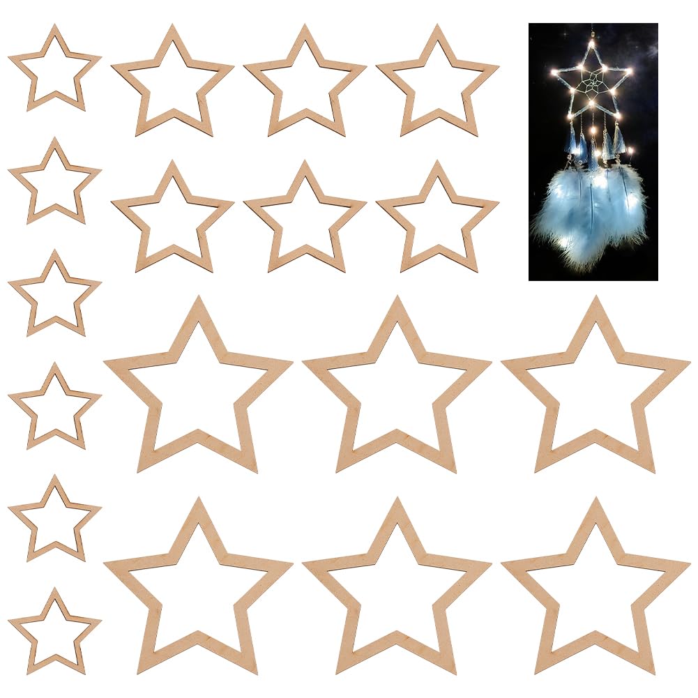 OLYCRAFT 18pcs 3 Size Star Shaped Dream Catcher Wood Rings Wood Stars Hoops Wooden Hoop Rings Star Nature Wooden Hoop Craft Rings for Floral Wreath Wall Hangings DIY Craft Supplies Home Decor โ image 1