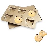 JSJMOFA 6 Cavity English Muffin Pans, Bear-Shaped Donut Mold Cake Pan, Straight Side English Muffin Cupcake Pan with Lid, Non-Stick Madeleine Doughnut Pans for Bear Cake Decoration