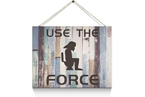 Creoate Use the Force Bathroom Signs Decor, Funny Toilet Sign Wall Hanging Plaque Decorative, Rustic Farmhouse Wall Hanger Decor for WC Restroom (Multi)