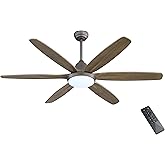 60"Ceiling Fans with Lights - Solid Wood Modern Ceiling Fan with Remote, Dimmable LED Light 6-Speed Noiseless Reversible DC M