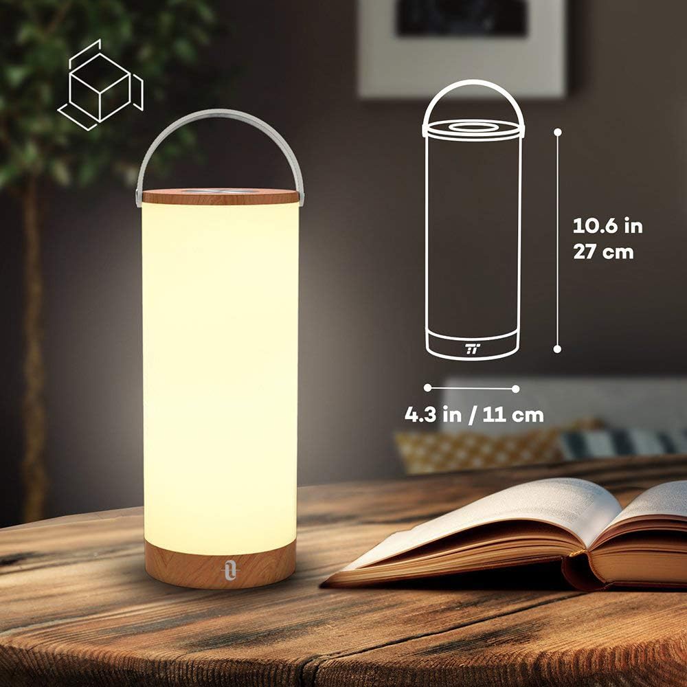 TaoTronics TT-DL23 Beside Table Lamp Touch Senor Portable Lantern with Memory Function and 4000mAh Rechargeable Battery, Dimmable Night Lights for Bedroom, Living Room, Office, Outdoor - - 