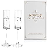NUPTIO Champagne Glasses Mr Mrs: Set of 2 Wedding Gift Engraved Flutes Prosecco Silver His Hers Personalised Present Clear Couple Groom Bride Engagement Anniversary Valentines Birthday