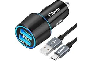 CLUVOX Fast USB Car Charger for Samsung Galaxy A55/A54/A53/A50/A15/A14/S25/S24/S23/S22/S21 Plus/Ultra/S10/S9/S8/Note 20/A10S/A21/A31/A51 Quick Charge 3.0 Dual USB Rapid Car Charger with Type C Cable 3.3ft