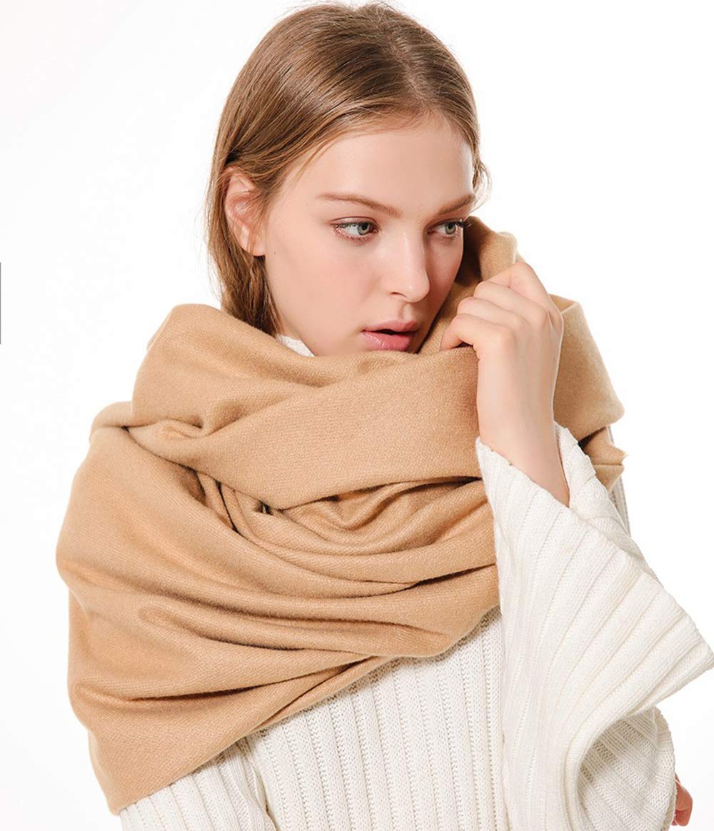 Solid Color Cashmere Scarf for Women Soft Pashmina Wraps Shawls with Fringe for Winter (Camel)