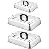 Leonyo Stainless Steel Griddle Basting Cover Dome with Vent, 3 Pack | Commercial Rectangular Cheese Melting Dome For Griddle, BBQ Food Steamer Cover Lid For Flat Top Grill, Dishwasher Safe