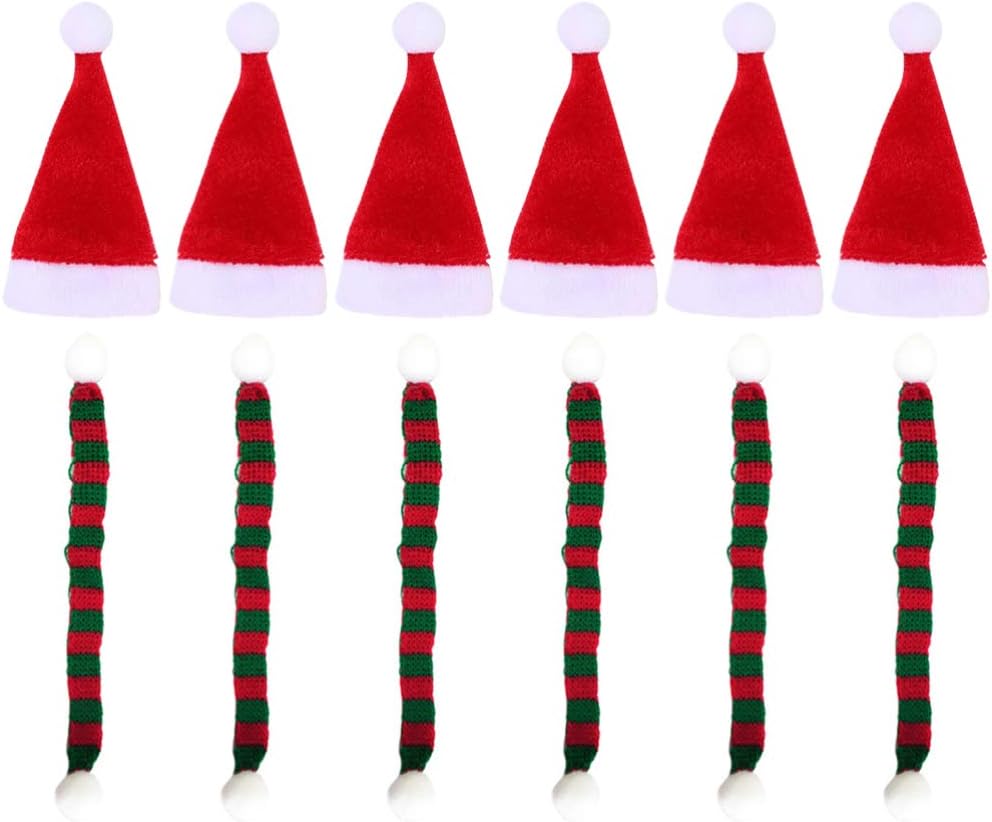 ABOOFAN 24 mini sombrero de Navidad y bufanda Santa Vino Topper