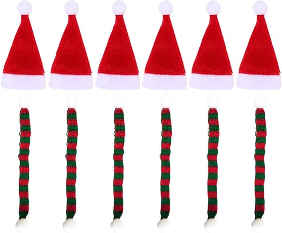 ABOOFAN 24 mini sombrero de Navidad y bufanda Santa Vino Topper