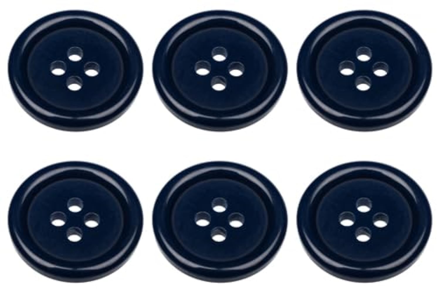 Pack of 6 Dark Blue Sew on 20mm Round Buttons Flat 4 Holes 32L 32 Ligne