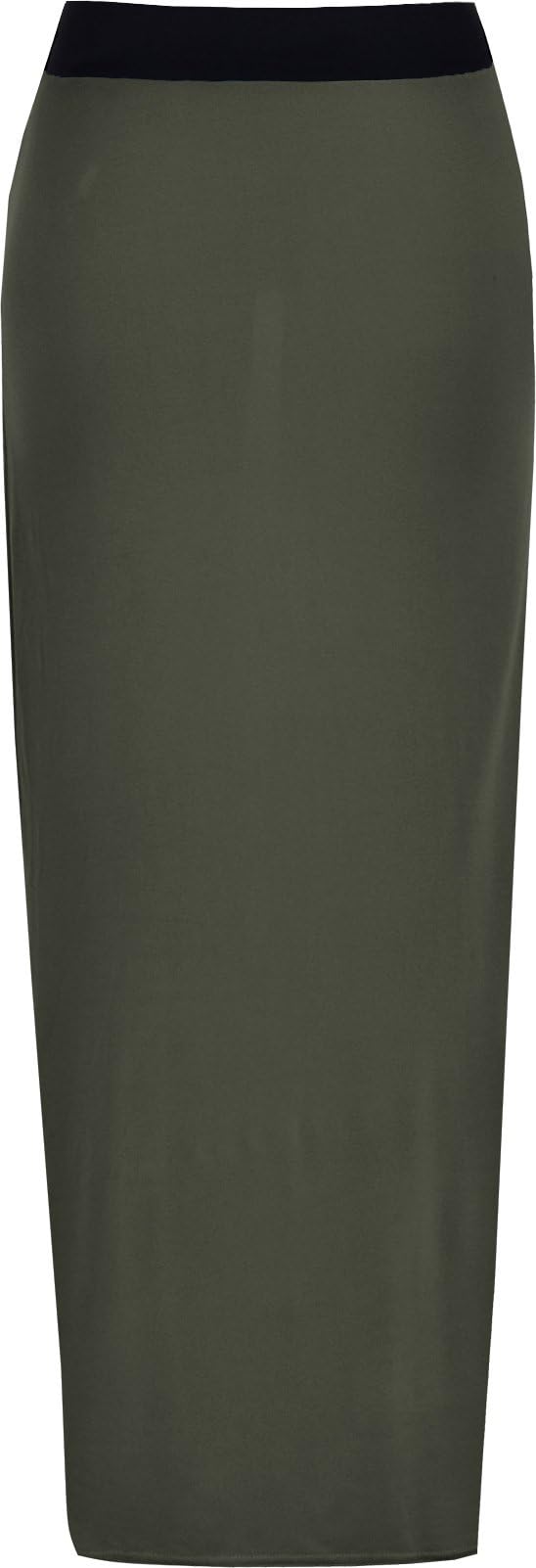 ElizasLadies Elasticated Full Length Stretchy Jersey Womens Plain Maxi Skirt (S-M (8-10), Baby Pink) (Khaki, XL(16-18) UK)