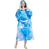 Fiosnow Wearable Blanket Gift for Women & Men Sherpa Flannel Blanket Hoodie Long Warm and Cozy Blanket with Giant Pocket,Galaxy