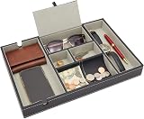 Juvale Valet Tray, Black PU Leather, 6 Compartments, 35x24x4 cm view 1