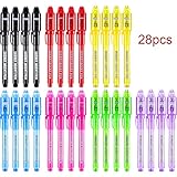 Magic Invisible Ink Pen with UV Led Light Upgraded Invisible Marker Secret Message for Birthday Party Favor Gifts, 7 Colors (28 Pieces)