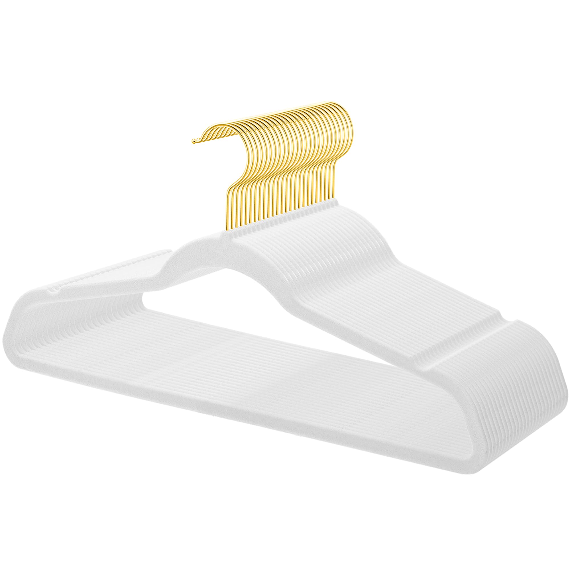 Photo 1 of MOERKADA 36-Pack Premium Velvet Hangers with Gold Hooks - Space-Saving Non-Slip Heavy-Duty Clothes Hangers for Coats, Suits, Dresses, and Sweaters - Slim Design, Closet Organizer (White-Gold)