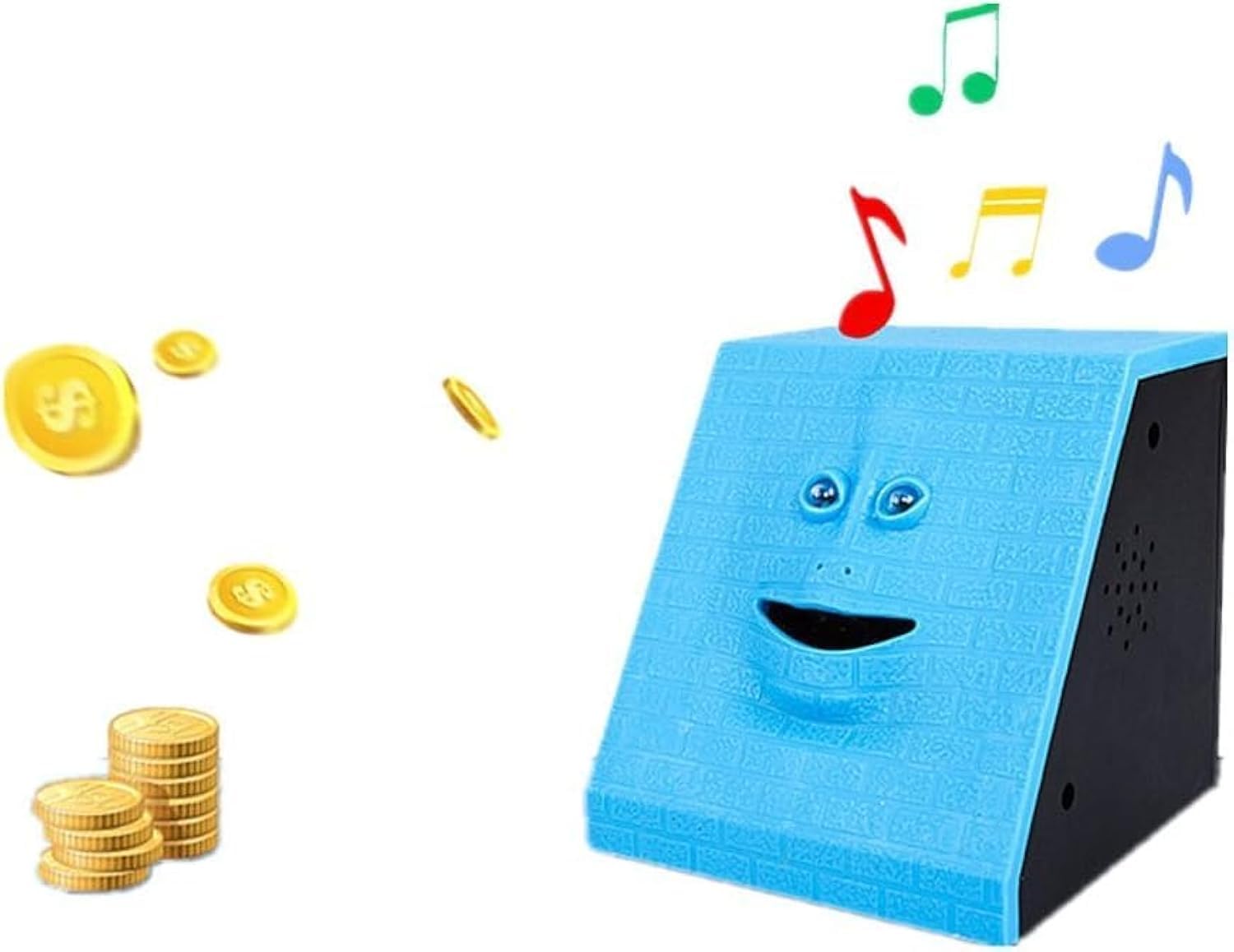 WeFoonLo Novelty Coin Money Eating Musical Face Bank Automatic Money Saving Collection Piggy Bank for Kids Children (Blue Brick)