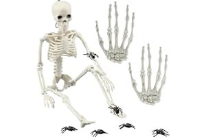 LaRandom 9 Pcs Halloween Charcuterie Board Decorations Set 16” Posable Body Skeleton 2 Skeleton Hands 6 Realistic Plastic Spiders Gothic Charcuterie Board Decor for Halloween Themed Party Decoration