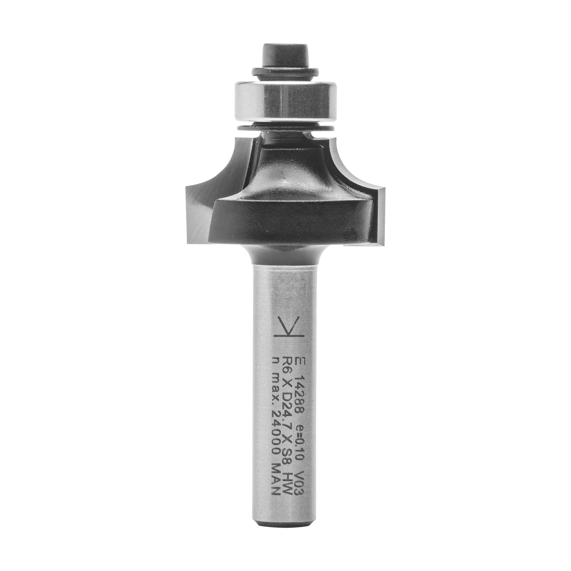 ENT 14288 Rounding Over Cutter TC Shank (S) 8 mm, Diameter (D) 24,7 mm, NL 12,7 mm, R 6 mm, SL 32 mm, with Ball Bearing