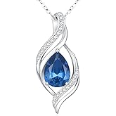 Accver Birthstone Necklace gift for Women S925 Sterling Silver Teardrop with Cubic Zirconia- Birthday Jewelry gift for her, Girlfriend, Wife, Mom on Birthday, Anniversary