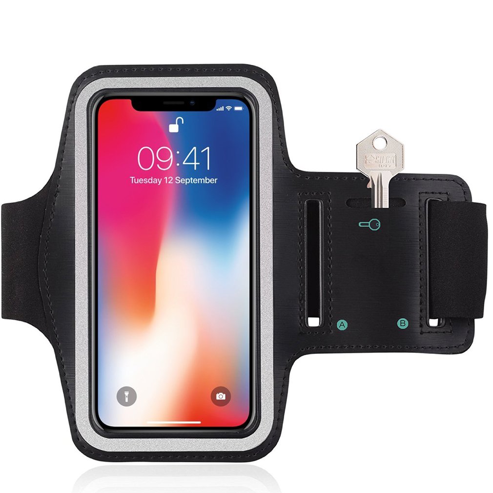 For iPhone 6 7 8 4.7" / iPhone X 10 / iPhone SE 2nd 2020 - Running Sports Armband Gyms Fitness Workout ARM Band Cover Strap (Black/Grey)