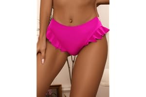 Women's Ruffle Bikini Bottoms High Waist Full Coverage Swim Briefs Bathing Suit Beachwear Rose Red