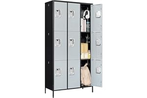 MIIIKO 3 Tier Metal Lockers 3-Wide, 72" x 36" x 16" Storage Locker Units with 9 Compartments, Large Employee Locker with Shelves, Lockable Doors and Hanging Hooks