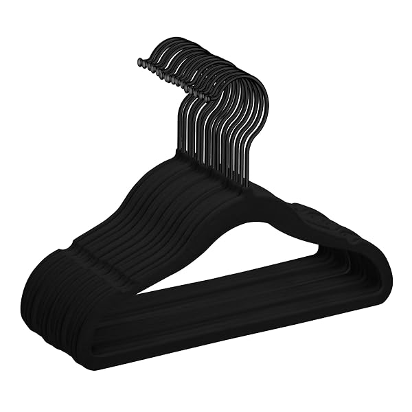 MIZGI BABY VELVET HANGERS,NON-SLIP KIDS & TODDLER HANGERS,11.8 INCH HANGERS FOR BABY CLOTHES,PACK OF 50(BLACK/BLACK)