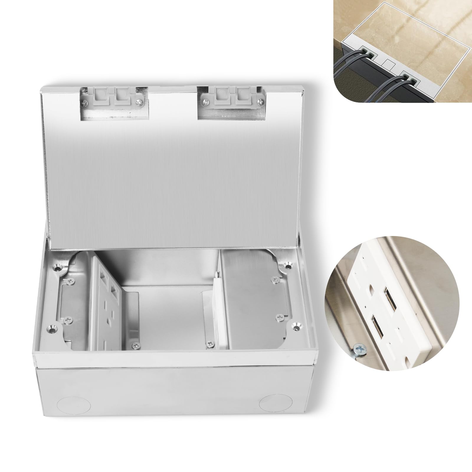 Photo 1 of KYHSHJ Recessed Flat Hidden Socket Kit with 4 * 15A Receptacle+2 * 4.8A USB Charging Ports+2-Port RJ45 Datacom Receptacle.Corrosive Resistant Hardware,Silver