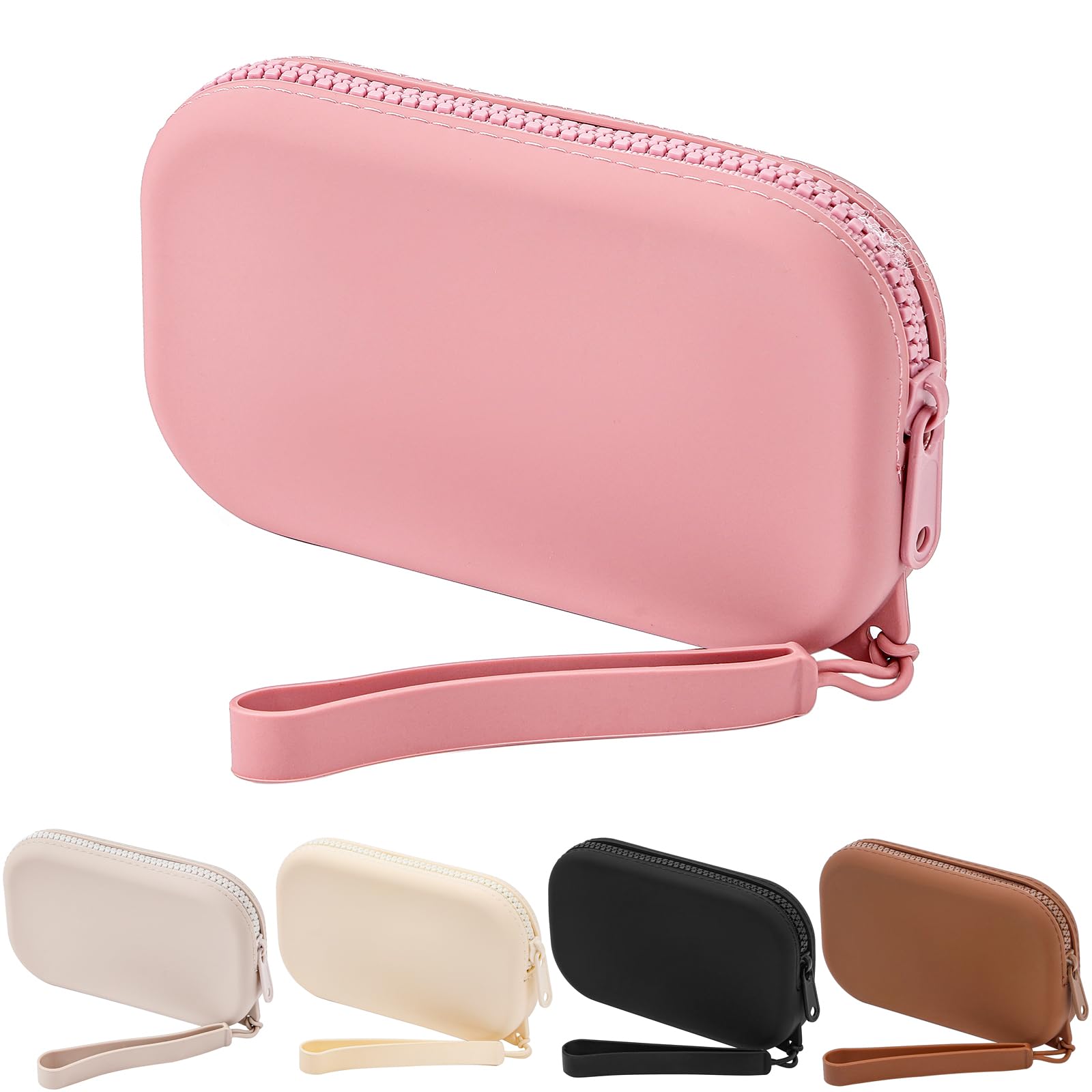 Photo 1 of WHHJM Small Silicone Multifunctional Essential Bag Portable Travel Makeup Bag for Women Men Cards Cash Bag Zipper Pouch (Pink)