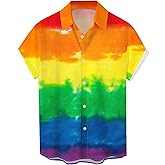 Men's Pride Shirt Short Sleeve Outfits Gay Rainbow LGBT Button Up Shirt