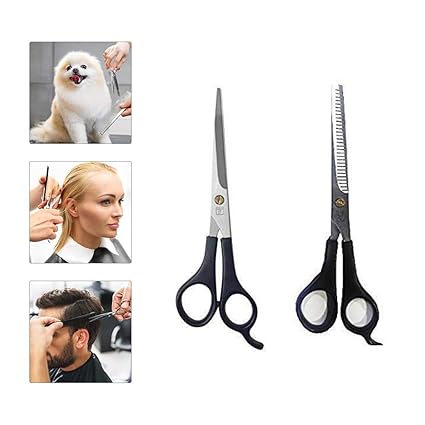 Doberyl Stainless Steel Professional Salon Barber Hair Cutting & Thinning Scissors Hairdressing Styling Tool Including Beard Care. (Stag Combo Scissor) Scissors (Set of 2, Black)