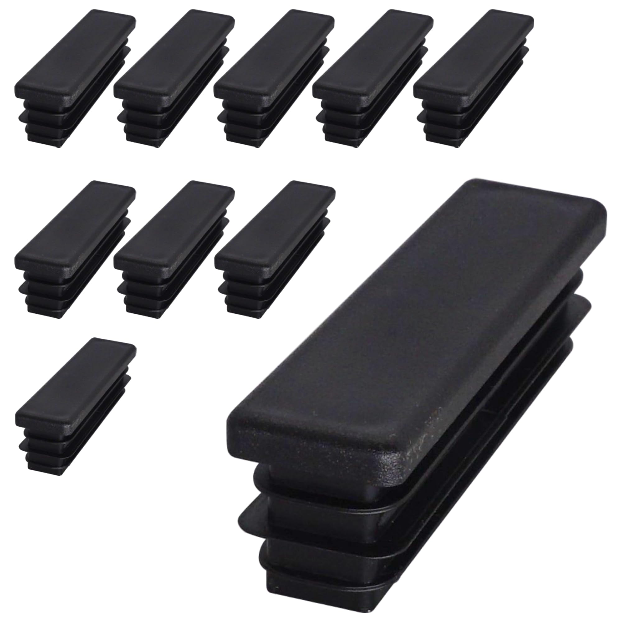 SKIR'CO (10 pcs) Rectangular Plastic Plugs 20 x 80 mm, Mat Tube End Caps, Rectangle Tube Inserts, Fence Post Plugs, Black RAL 9005