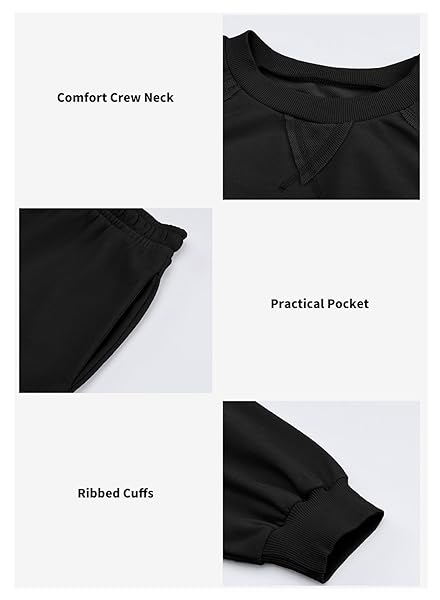 ALEUMDR WOMEN’S TWO PIECE OUTFITS LOUNGE SETS SWEATSHIRT LOUNGEWEAR SHORTS PAJAMAS SET 2023 FALL MATCHING SWEAT SET BLACK MEDIUM
