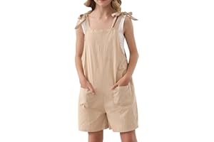 Lindanina Girls Romper Sleeveless Adjustable Tie-Up Strap Short Jumpsuits Summer Clothes with Pocket 5-12 years