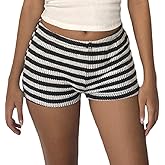 NUFIWI Y2k Striped Shorts for Women High Waist Stretch Micro Boy Shorts Slim Fit Pajamas Bottoms Lounge Shorts Sleepwear