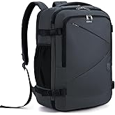 ECOHUB Carry On Travel Backpack, Expandable Airlines Personal Item Bag 18x14x8, Water Resistant 17 inch Laptop Backpack Flight Approved, 12 Pockets 30L Work Backpacks with Wet Pocket Cable Slot, Grey