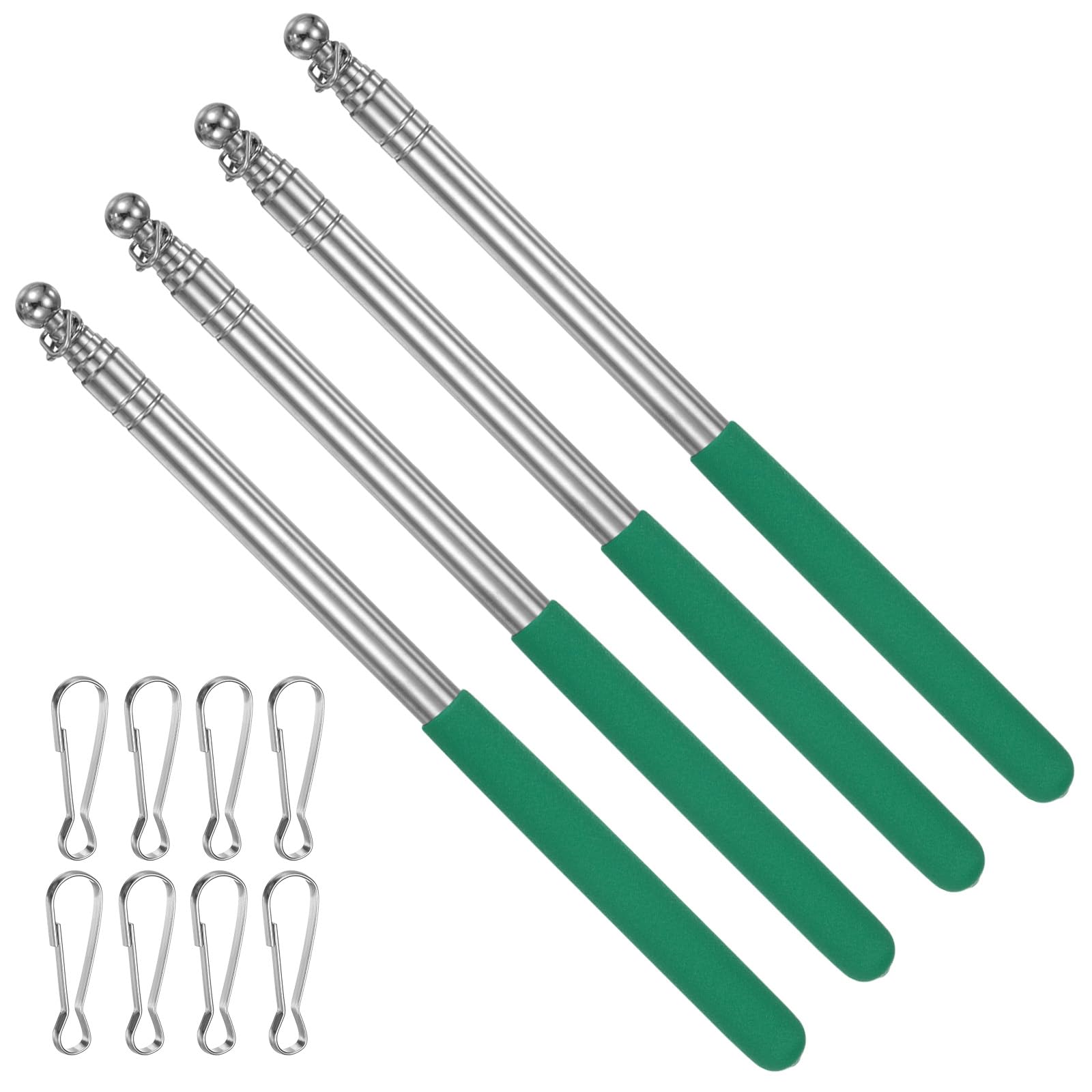 PATIKIL 5.2 Feet Telescopic Handheld Flagpoles, 4 Pack Stainless Steel Extendable Portable Guide Flag Pole with 2 Clips for Tour Guides Teacher Pointer, Green