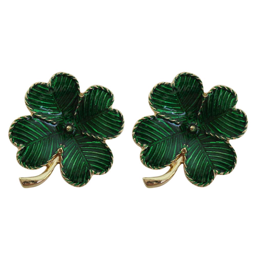 BESTOYARD 2pcs Green Irish Four Leaf Clover St. Patricks Day Brooch Pin Retro Lapel Pin for St. Patricks Day Accessory