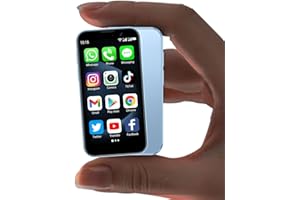 BLKE MAX Mini Phone Unlocked World's Smallest 3.0" HD Touch Screen Mini Smartphone Android Compact Mobile Phone for Kids &Students Cell Phone wih Quad-Core Dual SIM Face lD2GB+16GB Blue