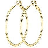 Fiusem 14K Gold Plated Hoop Earrings for Women, Lightweight Thin Tube Hoops, Hypoallergenic 925 Sterling Silver Post Click-Top Round Loop Jewelry