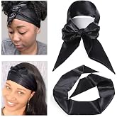 Leeven 1 Pcs Wig Grip Band Black Silky Satin Edge Laying Scarf for Women | 4.5"x56" Silk Edge Scarf for Black Women,Non Slip Hair Wraps for Lace Front Wig,Makeup,Facial,Sport,Yoga,Bag Hat Decoration