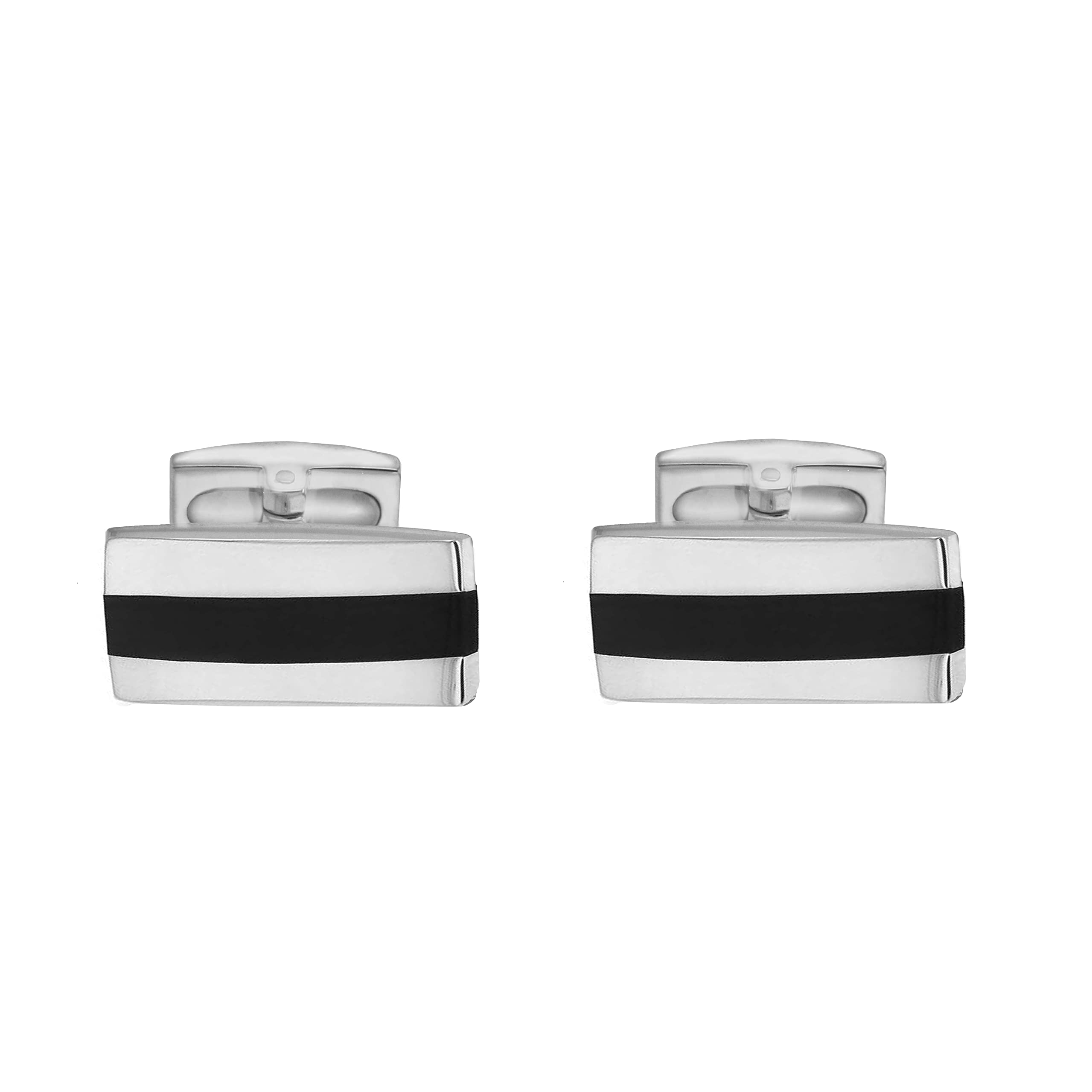 Tuscany Silver Men's Sterling Silver Rectangular Black Agate Cufflinks