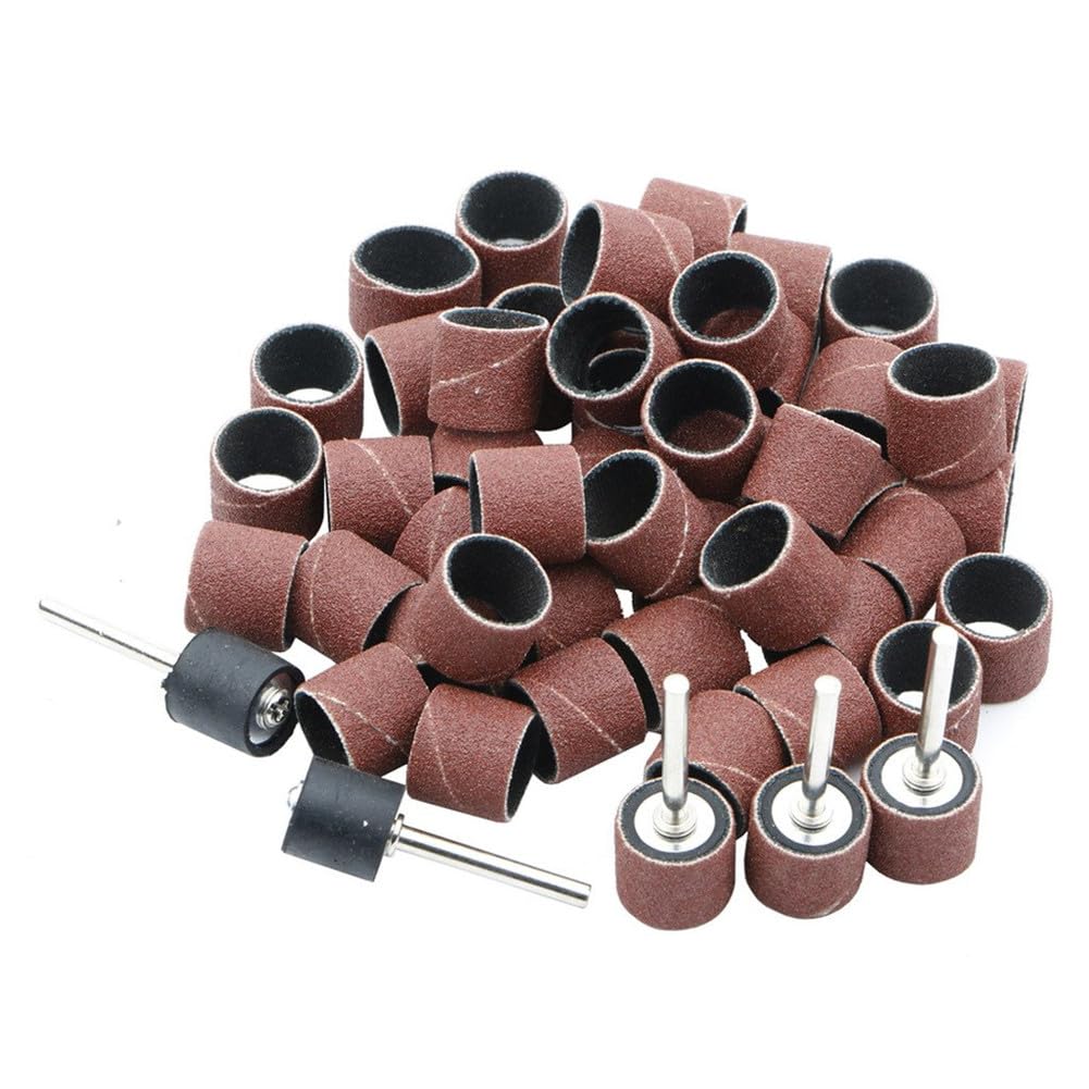50Pcs Sanding Drum 1/2(inch) 240 Grit Sand Bands Shank Rotary Tool Kit with 5Pcs Mandrels