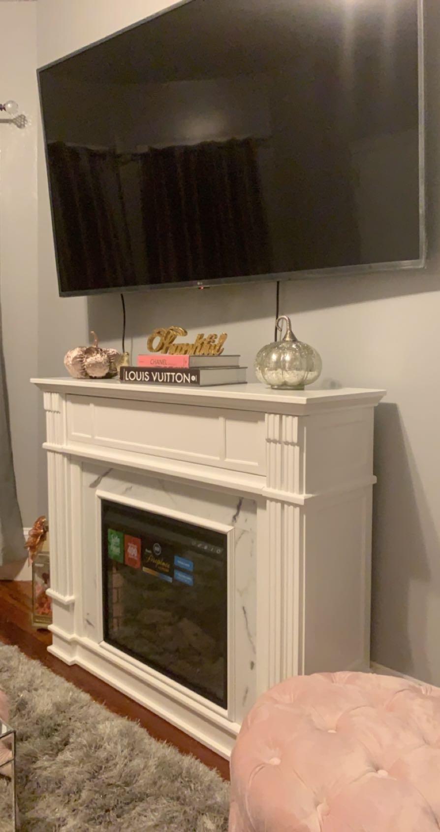 58/mo Finance Highgate Faux Cararra Marble Electric Media Fireplace