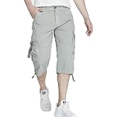 DONGD Mens Cargo Shorts 3/4 Relaxted Fit Capri Pants Below Knee Cargo Short